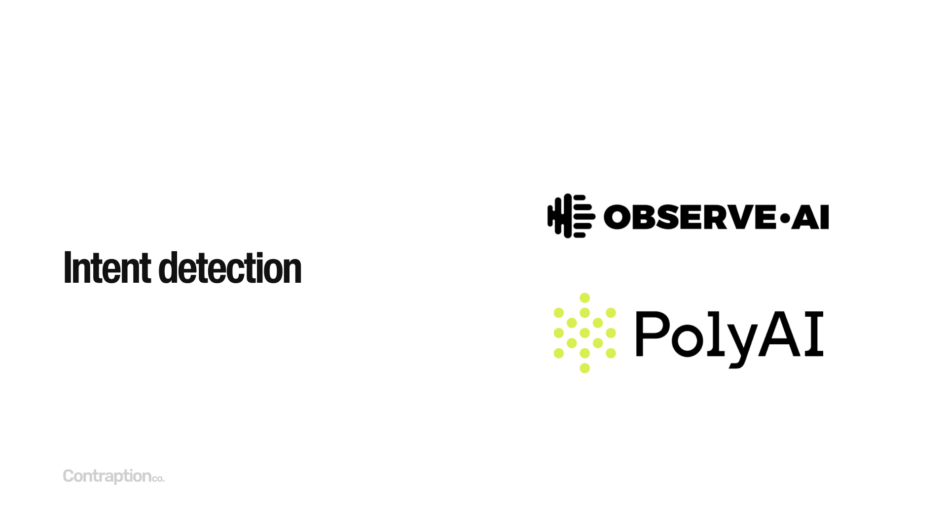 Intent detection startups include Observe AI and PolyAI